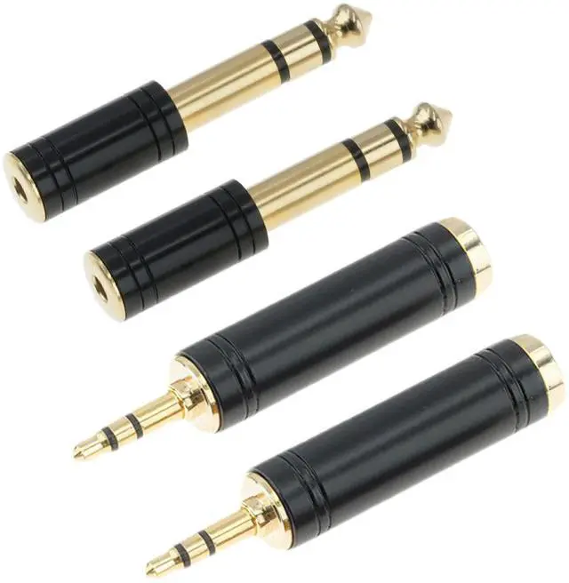 Main image of 3.5mm Male to 6.35mm Female Stereo Pure Copper Adapter, 1/8 Male to 1/4 Jack Female Converter for Headphones, Electronic Drums, Pianos & Guitars, Stylish Black 4-Pack