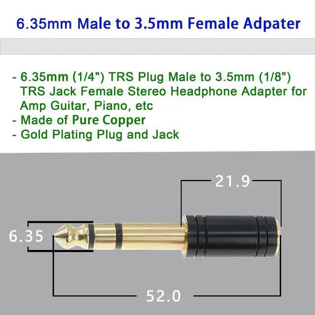 Alt view image 3 of 7 - 3.5mm Male to 6.35mm Female Stereo Pure Copper Adapter, 1/8 Male to 1/4 Jack Female Converter for Headphones, Electronic Drums, Pianos & Guitars, Stylish Black 4-Pack
