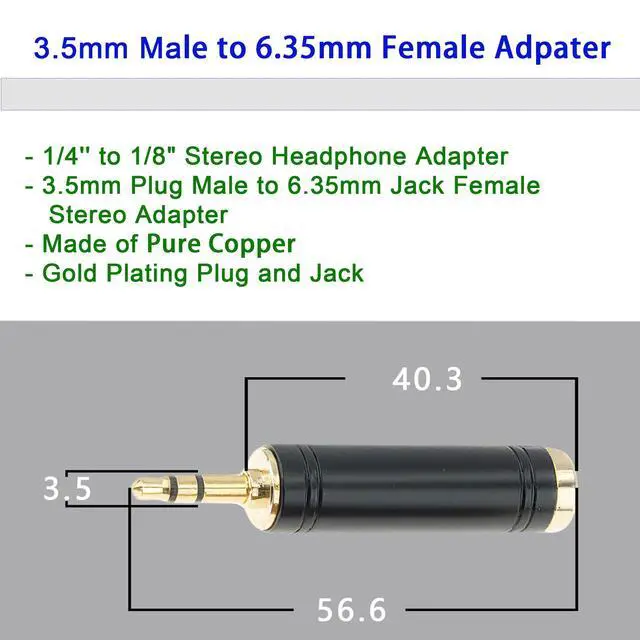 Alt view image 2 of 7 - 3.5mm Male to 6.35mm Female Stereo Pure Copper Adapter, 1/8 Male to 1/4 Jack Female Converter for Headphones, Electronic Drums, Pianos & Guitars, Stylish Black 4-Pack