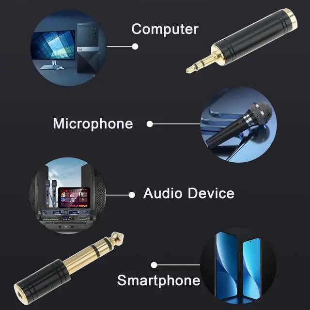 Alt view image 7 of 7 - 3.5mm Male to 6.35mm Female Stereo Pure Copper Adapter, 1/8 Male to 1/4 Jack Female Converter for Headphones, Electronic Drums, Pianos & Guitars, Stylish Black 4-Pack