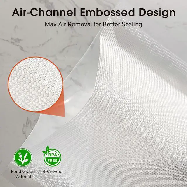 Alt view image 2 of 6 - 100 Vacuum Sealer Bags 8" x 12", Pre-Cut Quart Size Food Saver Bags for Vacuum Sealer Machine, BPA-Free Commercial Grade Storage Bags for Food Freezer Meal Prep & Sous Vide