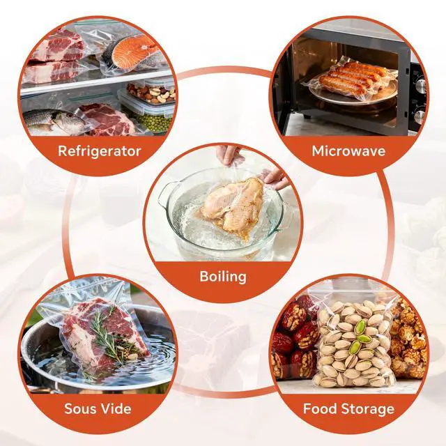 Alt view image 3 of 6 - 100 Vacuum Sealer Bags 8" x 12", Pre-Cut Quart Size Food Saver Bags for Vacuum Sealer Machine, BPA-Free Commercial Grade Storage Bags for Food Freezer Meal Prep & Sous Vide