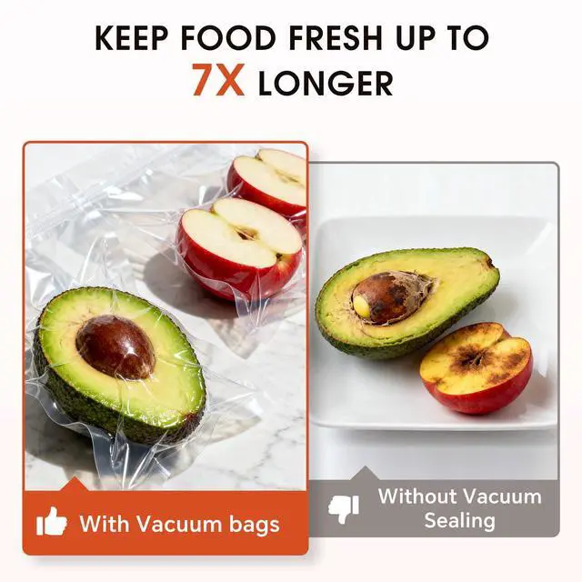 Alt view image 5 of 6 - 100 Vacuum Sealer Bags 8" x 12", Pre-Cut Quart Size Food Saver Bags for Vacuum Sealer Machine, BPA-Free Commercial Grade Storage Bags for Food Freezer Meal Prep & Sous Vide