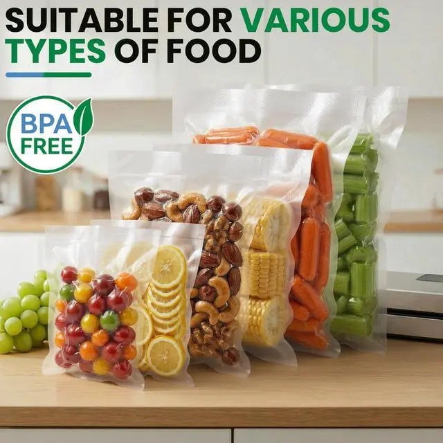 Alt view image 2 of 7 - 100 PCS Precut Vacuum Sealer Bags for Food 11"x16"/8"x12"/6"x10" | Mixed Gallon, Quart and Pint, BPA Free Airtight Freezer Bags for Food Storage, Meal Prep, Sous Vide and Bulk Freezing