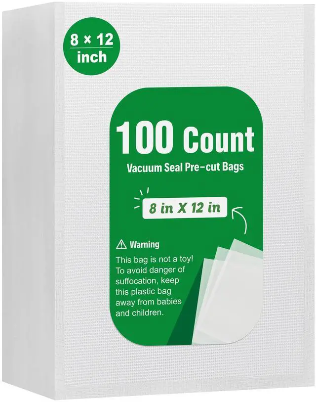 Main image of 100 Count Vacuum Sealer Bags Quart 8 x 12 inch for Seal a Meal, Commercial Grade BPA Free Heavy Duty Precut Seal Bags, Food Vac Bags for Storage, Meal Prep or Sous Vide
