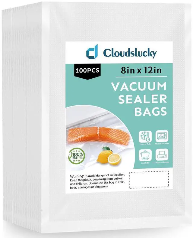 Main image of Vacuum Sealer Bags for Food Quart 8"x12" 100 Pcs Seal a Meal Bag, Food Saver Bags Sous Vide Bags Pre-cut Thick BPA-Free Textured Heavy Duty Vacuum Seal, Meat Cheese Dry Goods