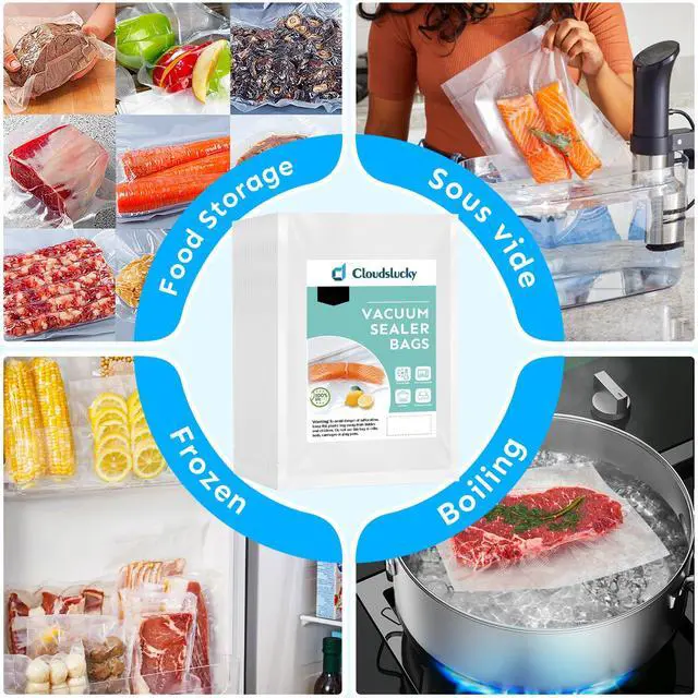 Alt view image 4 of 6 - Vacuum Sealer Bags for Food Quart 8"x12" 100 Pcs Seal a Meal Bag, Food Saver Bags Sous Vide Bags Pre-cut Thick BPA-Free Textured Heavy Duty Vacuum Seal, Meat Cheese Dry Goods
