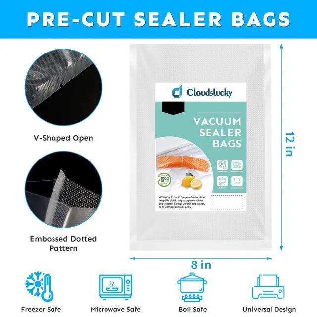 Alt view image 2 of 6 - Vacuum Sealer Bags for Food Quart 8"x12" 100 Pcs Seal a Meal Bag, Food Saver Bags Sous Vide Bags Pre-cut Thick BPA-Free Textured Heavy Duty Vacuum Seal, Meat Cheese Dry Goods