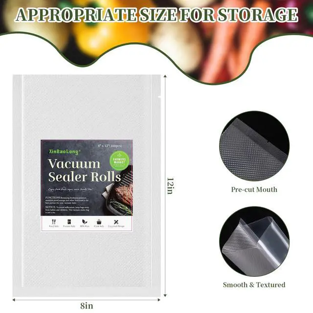 Alt view image 2 of 7 - Vacuum Sealer Bags, 8" x 12", 100 Pcs
