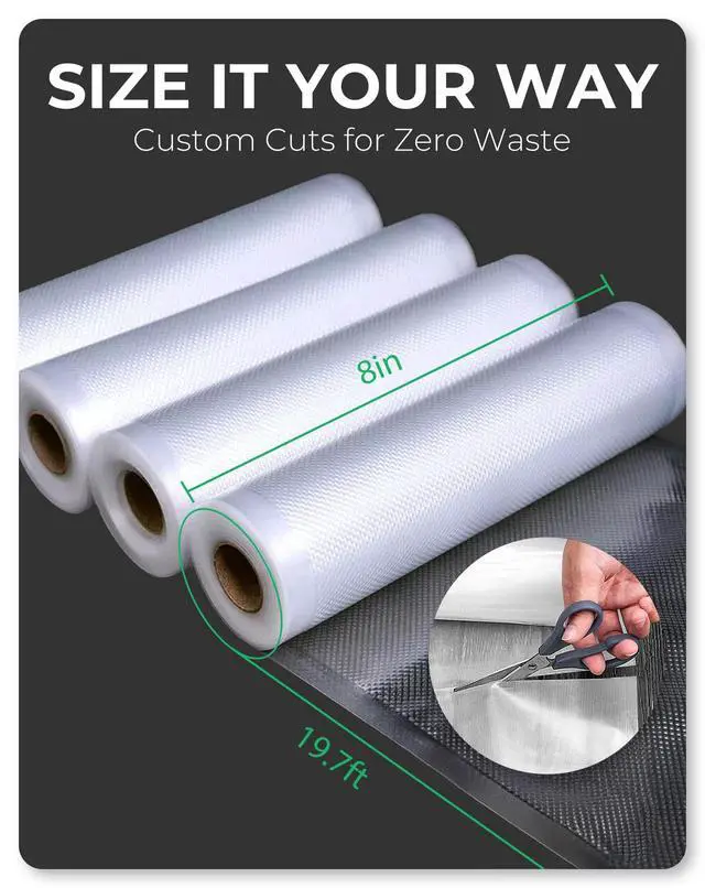 Alt view image 7 of 7 - 8"x20' Roll Heavy Duty Vacuum Seal Bags for Food 4 Pack - Commercial-Grade, Airtight & Leakproof Plastic Vacuum Storage Bags for Sous Vide, Meal Preparation, Processing & Dry Aging Meat