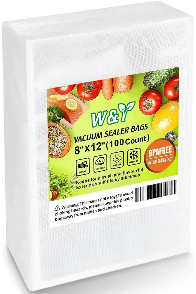 Main image of 100 Single-Ply Vacuum Sealer Bags (8"x12" Quart) Pre-Separated, Commercial Grade, BPA Free for Food Storage, Sous Vide & Meal Prep 1 Pack (100 Count)