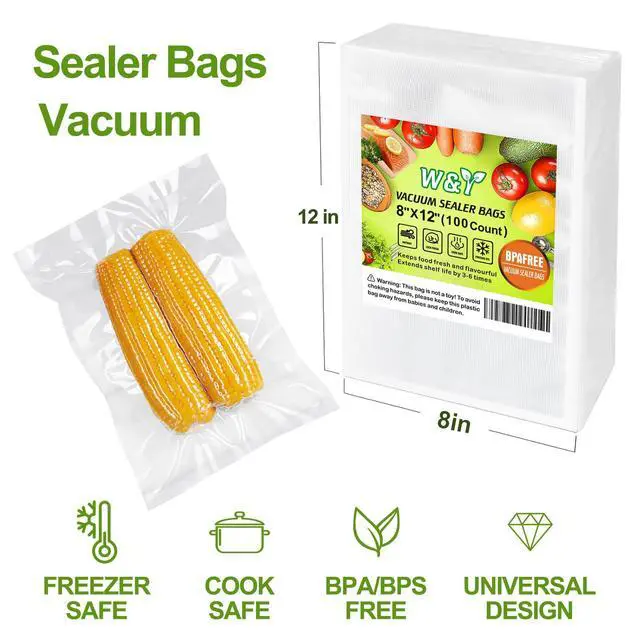 Alt view image 5 of 6 - 100 Single-Ply Vacuum Sealer Bags (8"x12" Quart) Pre-Separated, Commercial Grade, BPA Free for Food Storage, Sous Vide & Meal Prep 1 Pack (100 Count)
