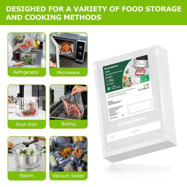 Alt view image 3 of 7 - Precut Vacuum Food Sealer Bags 100 Pint 6" x 10", BPA Free, Commercial Grade Textured Food Vacuum Sealer Bag, Thick Embossed Bags for Food Storage and Sous Vide Cooking VB3204