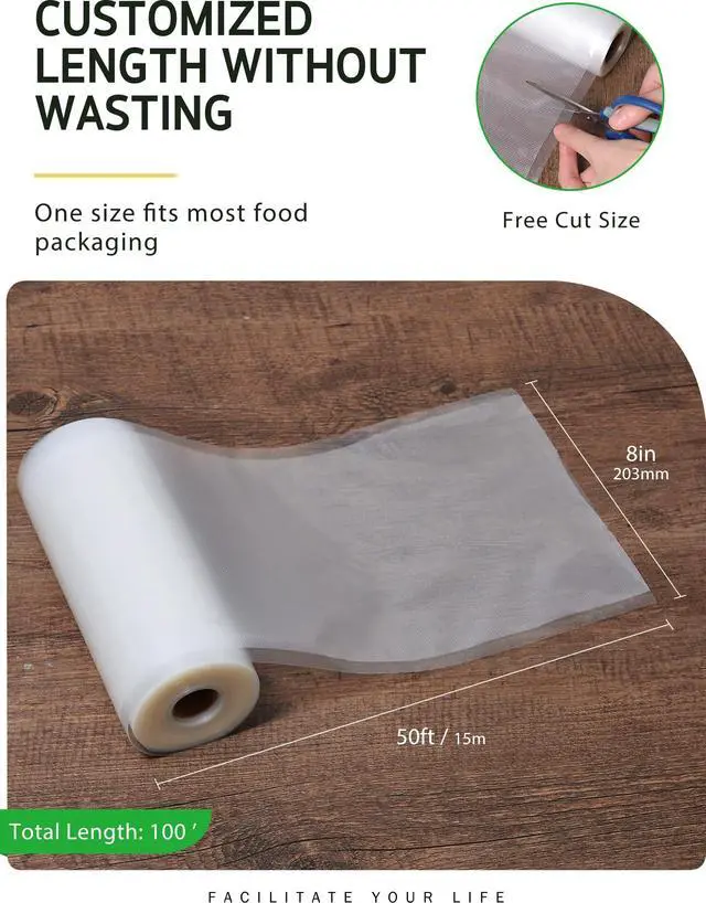 Alt view image 2 of 7 - Vacuum Sealer Bags, 2 Rolls 8" x 50' Commercial Grade Bag Rolls, BPA Free Food Vac Bags for Storage, Meal Prep or Sous Vide