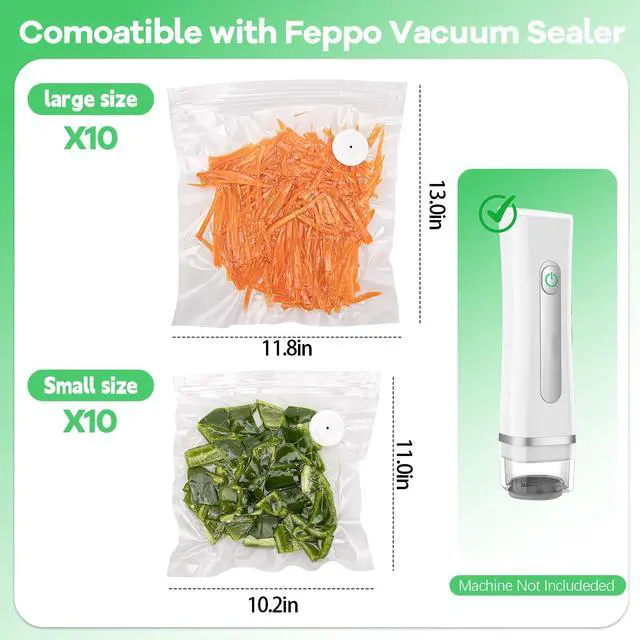 Alt view image 2 of 7 - Vacuum Sealer Bags Compatible with Feppo,20 PCS