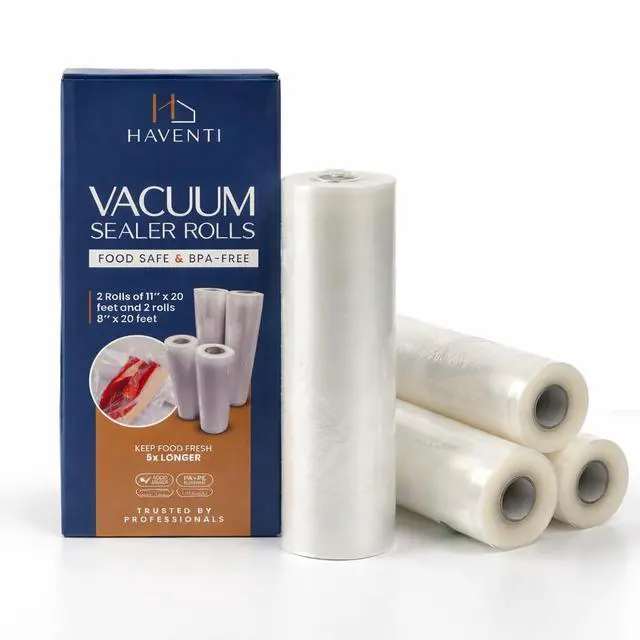 Main image of HAVENTI Vacuum Sealer Rolls 4 Pack 2 Rolls 11 x 20 + 2 Rolls 8 x 20, Heavy Duty 80 Micron BPA Free Food Vacuum Sealer Bags Rolls, Compatible with FoodSaver Machines, Sous Vide & Freezer Safe