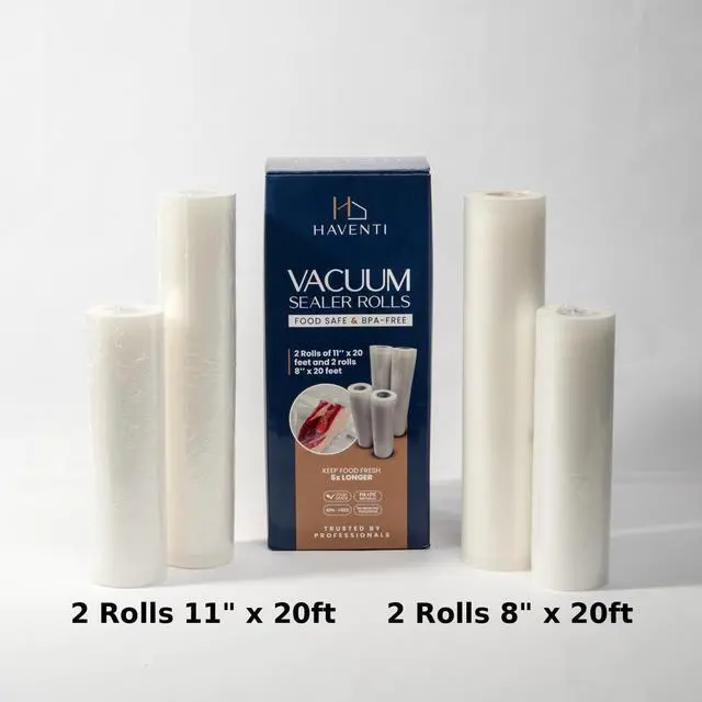Alt view image 2 of 3 - HAVENTI Vacuum Sealer Rolls 4 Pack 2 Rolls 11 x 20 + 2 Rolls 8 x 20, Heavy Duty 80 Micron BPA Free Food Vacuum Sealer Bags Rolls, Compatible with FoodSaver Machines, Sous Vide & Freezer Safe