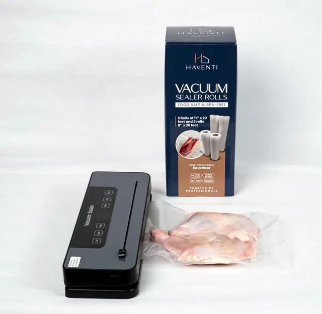 Alt view image 3 of 3 - HAVENTI Vacuum Sealer Rolls 4 Pack 2 Rolls 11 x 20 + 2 Rolls 8 x 20, Heavy Duty 80 Micron BPA Free Food Vacuum Sealer Bags Rolls, Compatible with FoodSaver Machines, Sous Vide & Freezer Safe