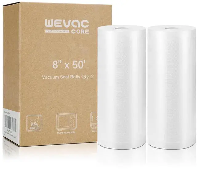 Main image of Vacuum Sealer Bags 8x50 Rolls 2 pack for Food Saver, Seal a Meal, Weston. Commercial Grade, BPA Free, Heavy Duty, Great for vac storage, Meal Prep or Sous Vide