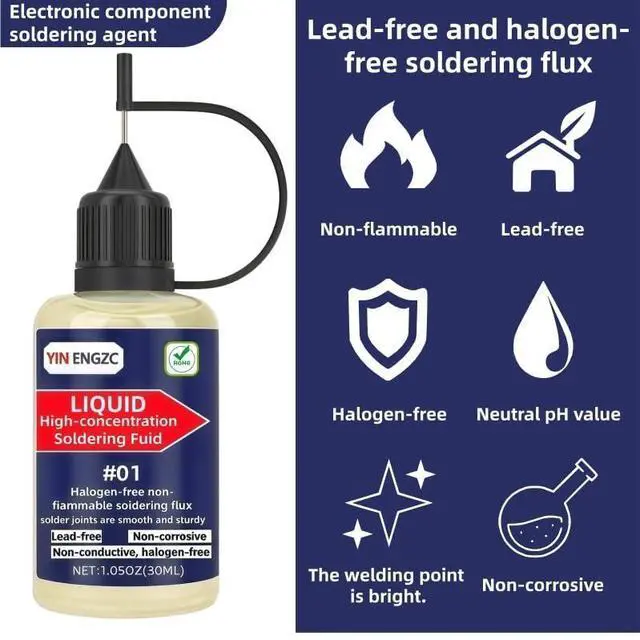 Alt view image 2 of 5 - Liquid Solder Flux 30mL (1.05 Oz), No Clean Liquid Soldering Flux, Electrical Rosin Flux Solder, Liquid Flux Soldering Fluid in Squeeze Dropper Bottle.