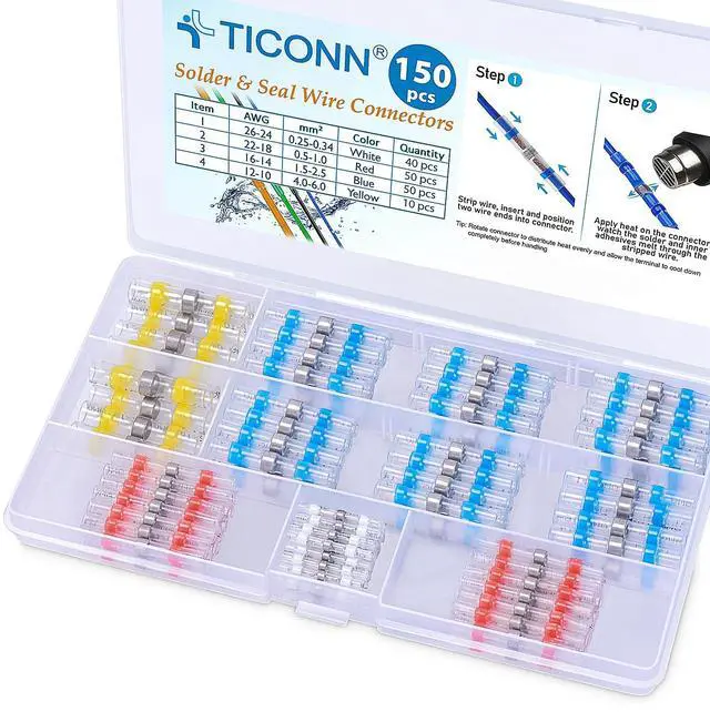 Main image of 150 PCS Solder Seal Wire Connectors, Heat Shrink Butt Connectors, Waterproof and Insulated Electrical Wire Terminals, Butt Splice (150PCS)