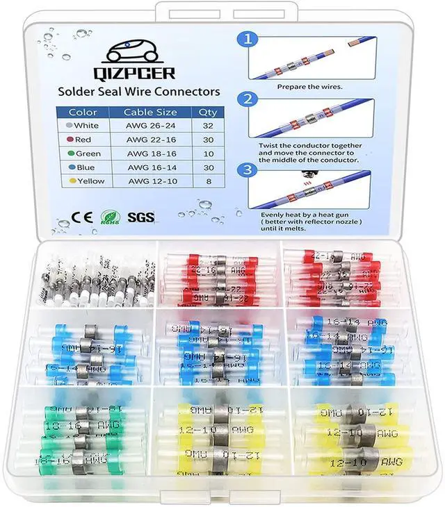 Main image of 110 Pcs Heat Shrink Wire Connectors, Solder Seal Butt Connectors Kit Waterproof Marine Electrical Splice Terminals