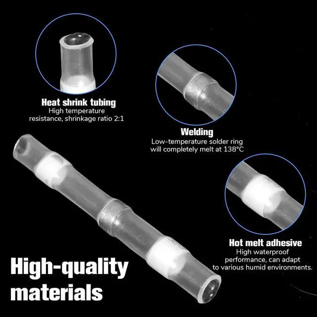 Alt view image 4 of 7 - 150 Pcs Waterproof Solder Seal Wire Connectors AWG 26-24, Heat Shrink Butt Connectors White Terminals Solder Sleeve Wire Splice Connector Insulated Electrical Splice for Marine Car Electrical Engineer