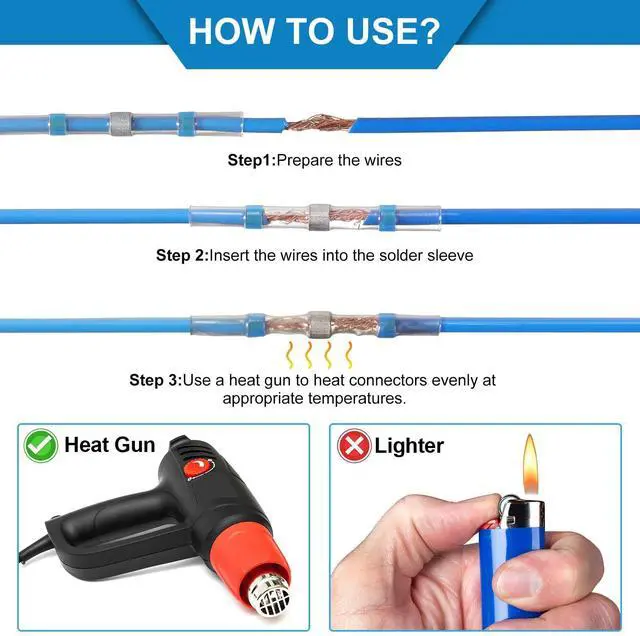 Alt view image 5 of 6 - 300 Pcs Butt Splice Red Blue White, 22-18, 16-14, 26-24 Awg Solder Seal Wire Connectors Heat Shrink Waterproof Insulated Electrical Wire Terminal Automotive Marine Electrical Boat Trailer