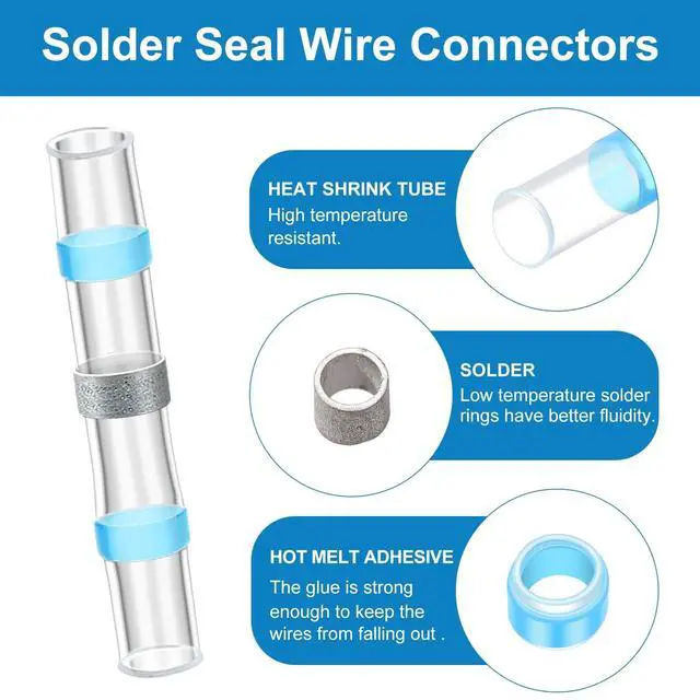 Alt view image 4 of 6 - 300 Pcs Butt Splice Red Blue White, 22-18, 16-14, 26-24 Awg Solder Seal Wire Connectors Heat Shrink Waterproof Insulated Electrical Wire Terminal Automotive Marine Electrical Boat Trailer