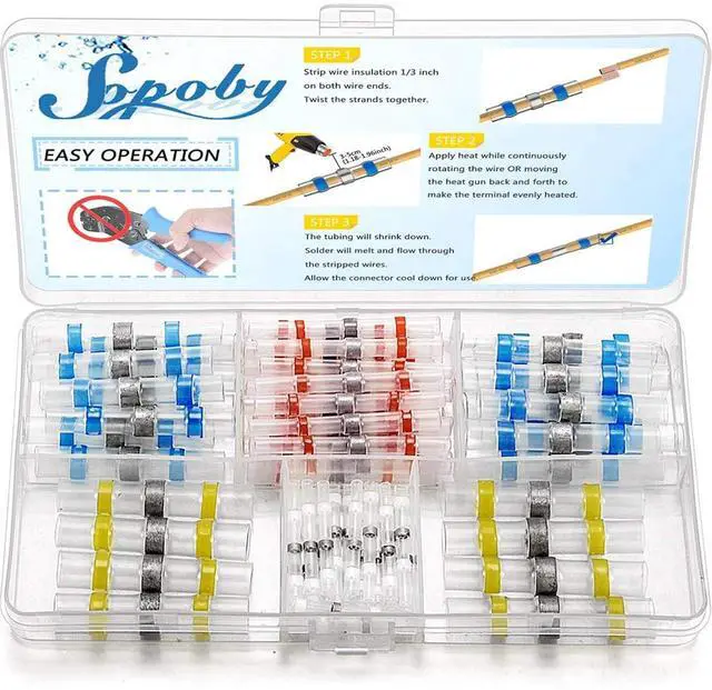 Main image of 50pcs Solder Seal Wire Connector, Sopoby Solder Seal Heat Shrink Butt Connectors Terminals Electrical Waterproof Insulated Marine Automotive Copper(23Red 12Blue 10White 5Yellow)