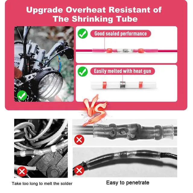 Alt view image 3 of 7 - 100PCS Solder Seal Wire Connectors AWG 22-18, Red Solder Seal Heat Shrink Butt Connectors Terminals Solders Sleeve Waterproof Wire Splice Connector for Marine Automotive Boat Wire Joint