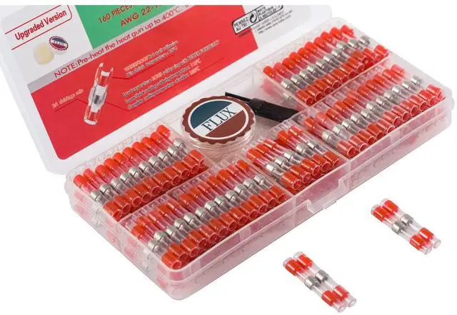 Main image of 160PCS Low-Melting-Point Heat Shrink Solder Seal Wire Connector with Solder Paste, Waterproof Insulated Electrical Butt Splice Wire Terminals Solder Sleeves Kit AWG22-18 for Marine Automotive