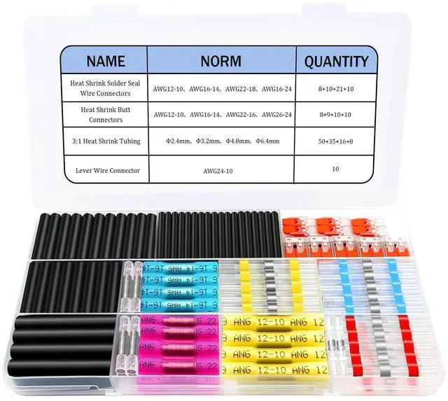Main image of 200 Pcs Heat-Shrink Butt Wire Connector Kit, Insulated Waterproof Electrical Wire Crimp Terminals and Butt Splices for Automotive Repair and Marine Applications