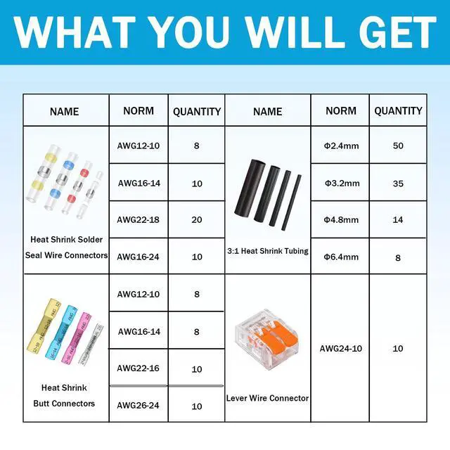 Alt view image 2 of 7 - 200 Pcs Heat-Shrink Butt Wire Connector Kit, Insulated Waterproof Electrical Wire Crimp Terminals and Butt Splices for Automotive Repair and Marine Applications