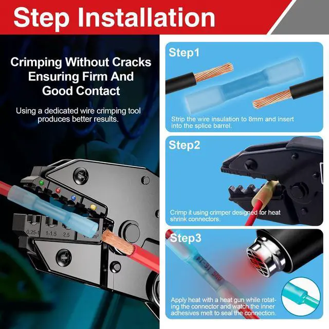 Alt view image 5 of 7 - 40PCS 16-14 AWG Heat Shrink Butt Connectors, Blue Butt Connectors, Waterproof Crimp Wire Splices, Insulated Electrical Terminals for Auto Marine Wiring