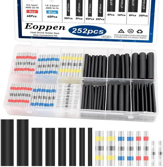 Main image of 252Pcs Solder Seal Wire Connectors Kit, 120Pcs Heat Shrink Wire Connectors & 132Pcs Heat Shrink Tubing Waterproof and Insulated Electrical Wire Terminals for Marine, Automotive