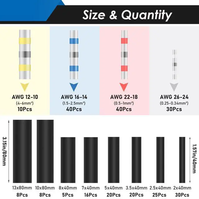 Alt view image 2 of 6 - 252Pcs Solder Seal Wire Connectors Kit, 120Pcs Heat Shrink Wire Connectors & 132Pcs Heat Shrink Tubing Waterproof and Insulated Electrical Wire Terminals for Marine, Automotive