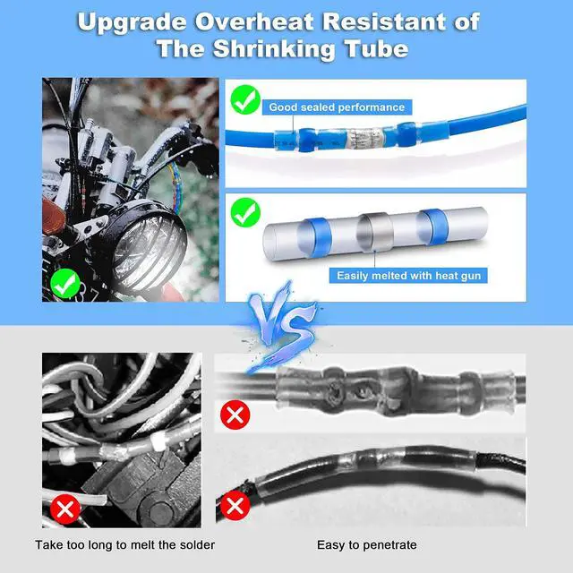 Alt view image 3 of 7 - 200PCS Solder Seal Heat Shrink Butt Connectors, Waterproof Wire Connectors Kit Electrical Terminals, Solderless Insulated Wire Splice Cable Connector for Marine Automotive Boat Truck