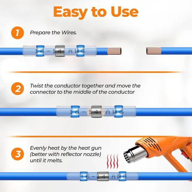 Alt view image 7 of 7 - 520PCS Solder Seal Wire Connectors - Waterproof Heat Shrink Butt Connectors - Insulated Electrical Marine Grade Wire Terminals - Automotive, Boat, Truck, Stereo Splice Kit (26-10 AWG, 5 Sizes/Colors)