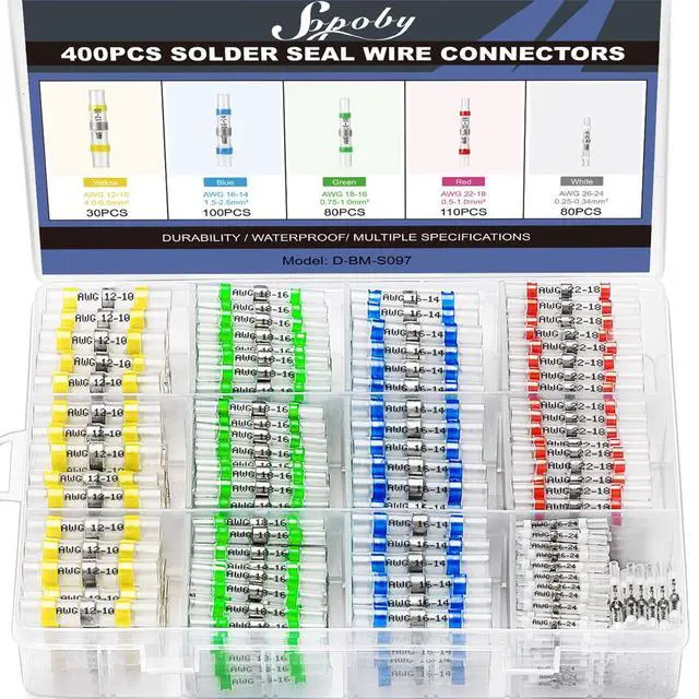 Main image of 400PCS Solder Seal Wire Connectors, Self Soldering Heat Shrink Butt Connector Solder Sleeve Waterproof Insulated Electrical Butt Splice Wire Terminals for Marine Automotive Boat Truck