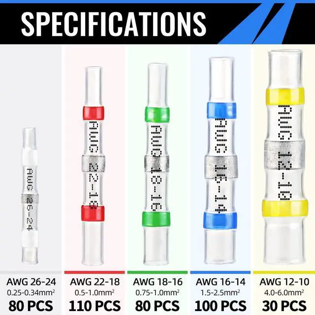 Alt view image 2 of 6 - 400PCS Solder Seal Wire Connectors, Self Soldering Heat Shrink Butt Connector Solder Sleeve Waterproof Insulated Electrical Butt Splice Wire Terminals for Marine Automotive Boat Truck