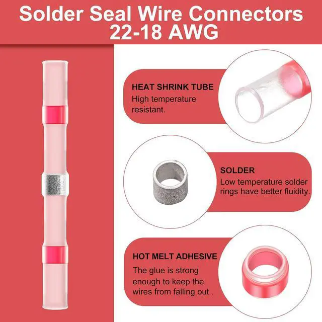 Alt view image 5 of 7 - 300 Butt Splice 22-18 Awg Red Solder Seal Wire Connectors Heat Shrink Waterproof Insulated Electrical Butt Splice Wire Terminals Automotive Marine Electrical Terminals for Boat Trailer Stereo
