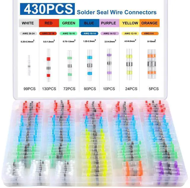 Main image of 430PCS Solder Seal Wire Connectors, Durable Heat Shrink Butt Wire Connector, Solder Stick Wire connectors for Motorcycle, Automotive, Marine with Anticorrosion and Waterproof