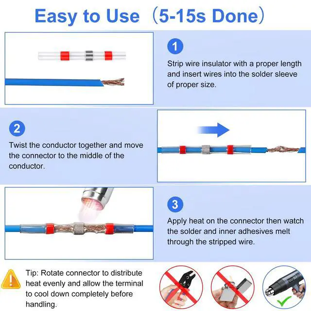 Alt view image 4 of 7 - 430PCS Solder Seal Wire Connectors, Durable Heat Shrink Butt Wire Connector, Solder Stick Wire connectors for Motorcycle, Automotive, Marine with Anticorrosion and Waterproof