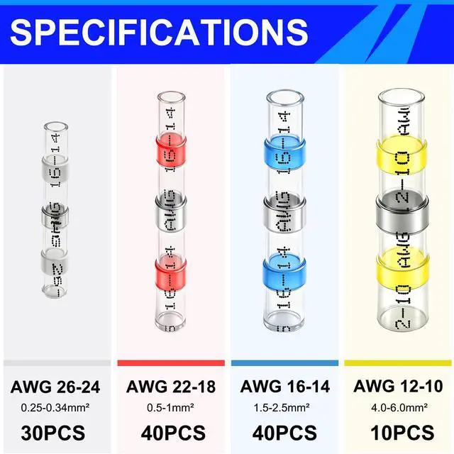 Alt view image 2 of 6 - 252PCS Heat Shrink Solder Seal Wire Connectors Kit -120 Waterproof Butt Connectors &132 3:1 Heat Shrink Tubing, Marine-Grade Insulated Electrical Wire Terminals for Automotive, Boat, Truck