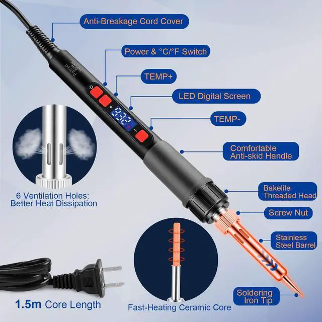 Alt view image 6 of 7 - 21-in-1 3D Printer Smoothing Tool Kit, 80W Soldering Iron