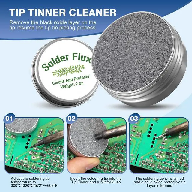 Alt view image 2 of 7 - Soldering Tip Cleaning Kit Include Flux Paste, Tip Tinner, Solder Wick, Iron Tips, Soldering Iron Tips Cleaner and Cleaning Sponge for Electronics Repair