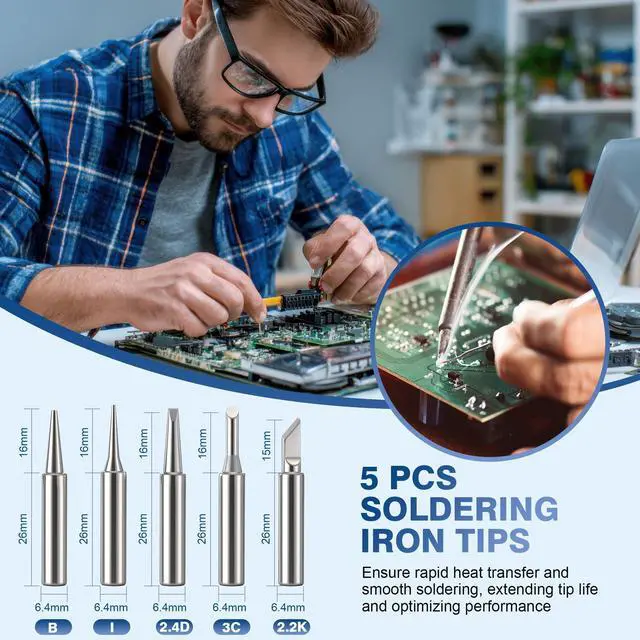 Alt view image 5 of 7 - Soldering Tip Cleaning Kit Include Flux Paste, Tip Tinner, Solder Wick, Iron Tips, Soldering Iron Tips Cleaner and Cleaning Sponge for Electronics Repair