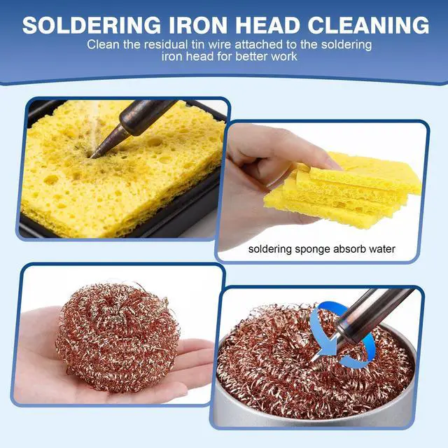 Alt view image 6 of 7 - Soldering Tip Cleaning Kit Include Flux Paste, Tip Tinner, Solder Wick, Iron Tips, Soldering Iron Tips Cleaner and Cleaning Sponge for Electronics Repair