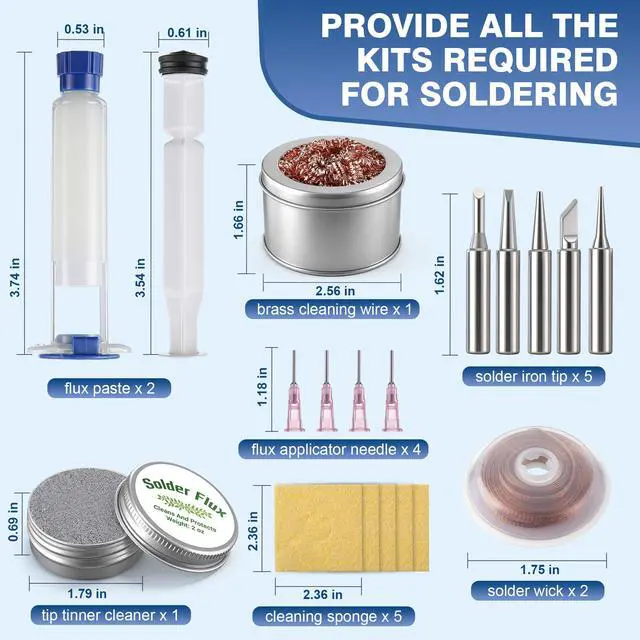 Alt view image 7 of 7 - Soldering Tip Cleaning Kit Include Flux Paste, Tip Tinner, Solder Wick, Iron Tips, Soldering Iron Tips Cleaner and Cleaning Sponge for Electronics Repair